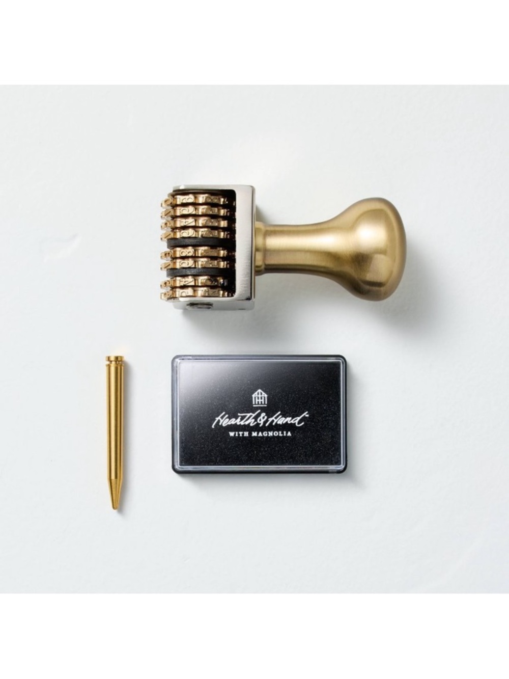 NWT Vintage-Style Brass Roller Date Stamp with Inkpad - Hearth & Hand